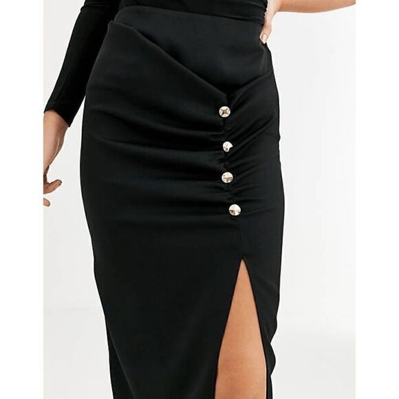 RIVER ISLAND Ruched Side Split Black Skirt SIZE S - Picture 4 of 15